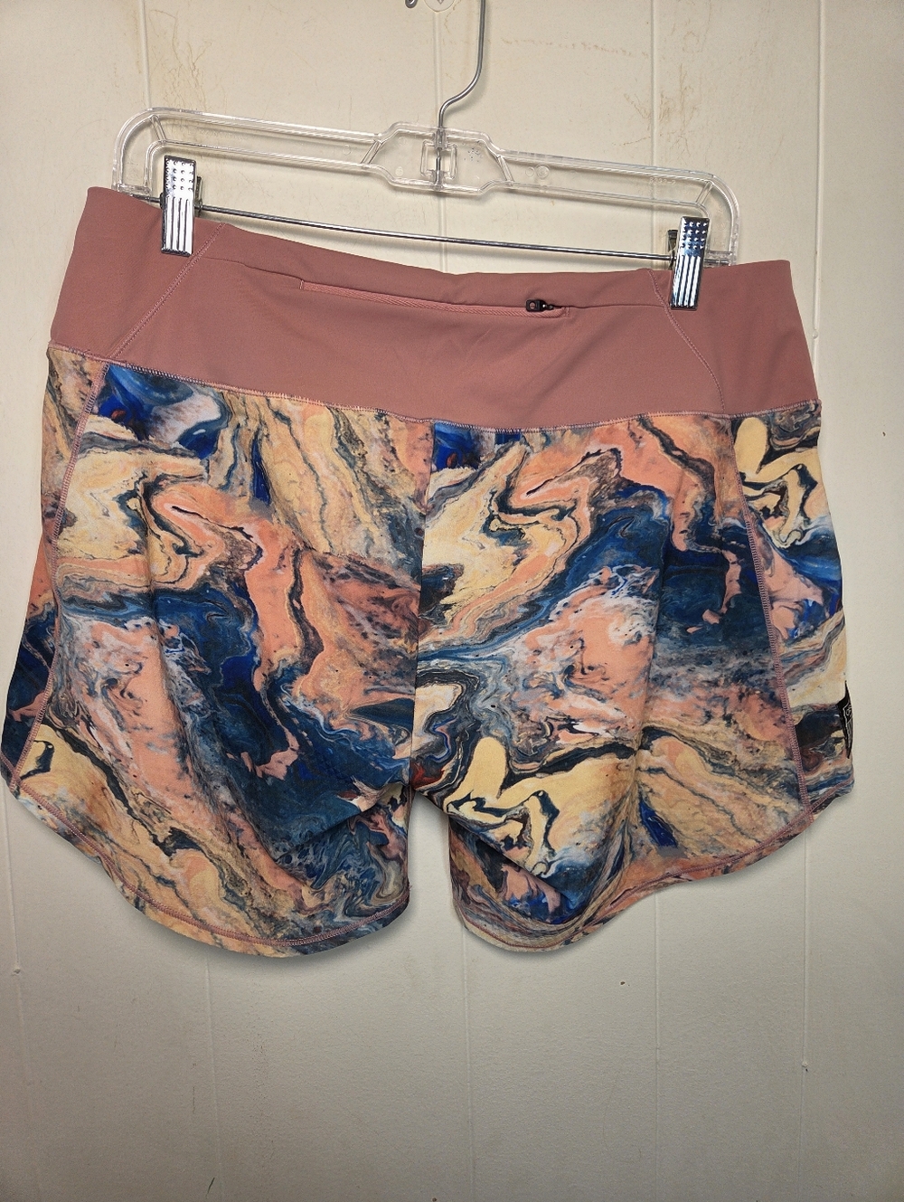 Oiselle Roga Running Shorts Pink Blue Gold Marble Print Size 8 - Picture 3 of 16